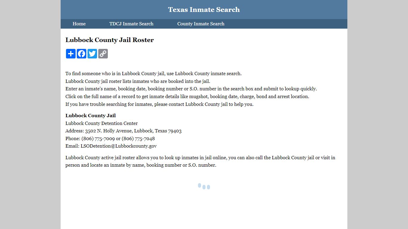 Lubbock County Jail Roster - Texas Inmate Search